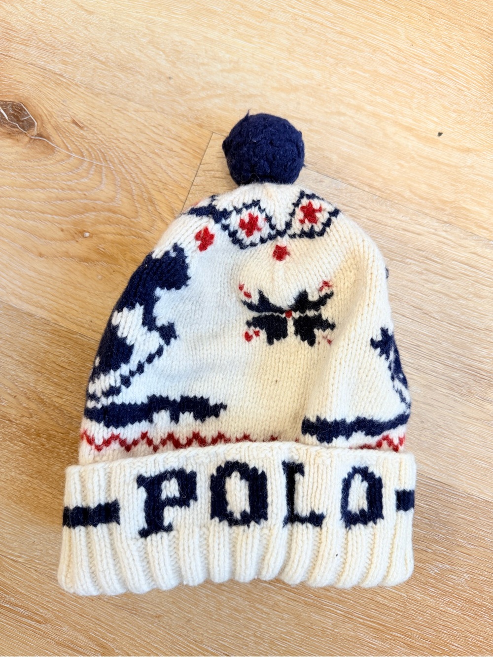 Polo Ralph Lauren 100% Wool Ski Fair Isle Pom Pom Beanie Hat Kids
